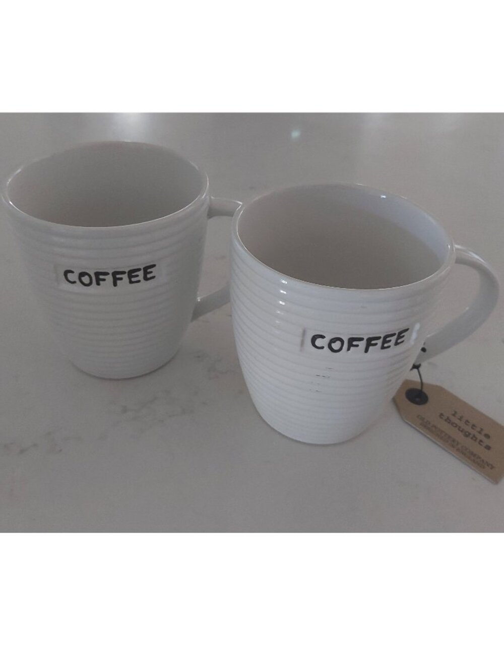 NEW Pair Extra Large Oversize 20oz Coffee Mugs The Old Pottery Company White Rib